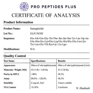 Semaglutide Certificate of Analysis