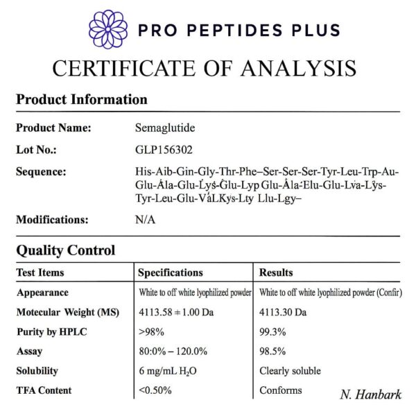 Semaglutide Certificate of Analysis